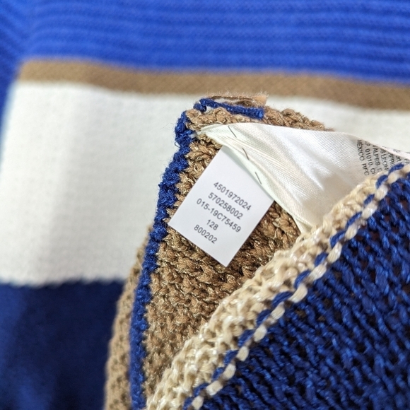 Chicos Sweater Womens Medium 1 Blue Brown White Striped Knit - Picture 10 of 12